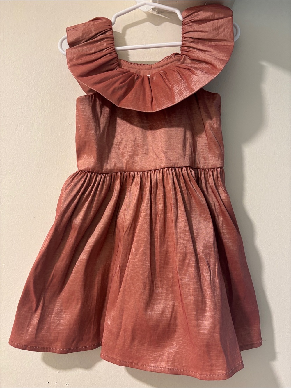 GB girls Shimmery Dusty Rose Ruffle Collar Dress